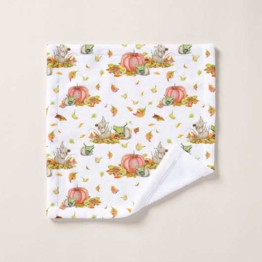 Niedliche Maus, Kürbis und farbenfrohe Muster Badhandtuch Set (Waschlappen)