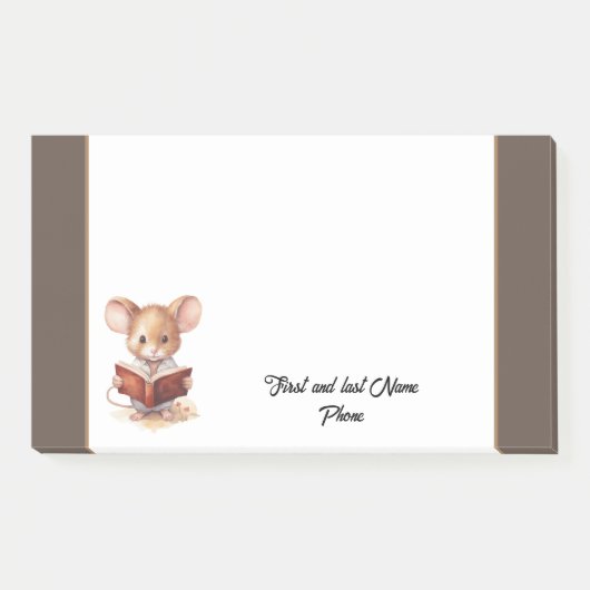 Niedliche Maus mit Buch Post-it Klebezettel (Vorderseite)