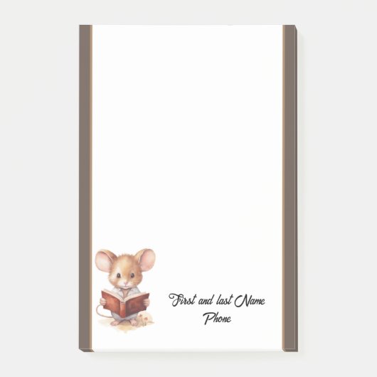 Niedliche Maus mit Buch Post-it Klebezettel (Vorderseite)
