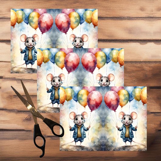 Niedliche Maus mit bunten Ballons, kundenspezifisc Seidenpapier