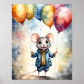 Niedliche Maus mit bunten Ballons, Poster (Vorne)