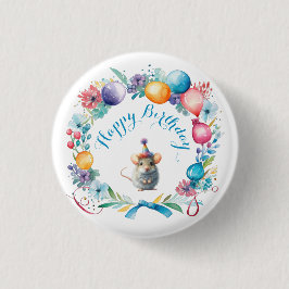Niedliche Maus mit einem Party-Hutsticker Button