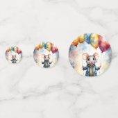 Niedliche Maus mit farbigen Ballons, personalisier Konfetti (Rückseiten)