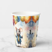 Niedliche Maus mit farbigen Ballons, personalisier Pappbecher (Vorderseite)