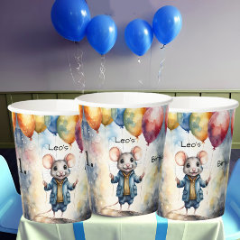 Niedliche Maus mit farbigen Ballons, personalisier Pappbecher