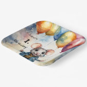 Niedliche Maus mit farbigen Ballons, personalisier Pappteller (Gewinkelt)