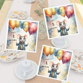 Niedliche Maus mit farbigen Ballons, personalisier Serviette