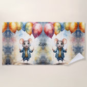 Niedliche Maus mit farbigen Ballons, personalisier Strandtuch (Vorderseite)