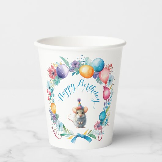 Niedliche Maus mit Party-Hut Pappbecher (Vorderseite)