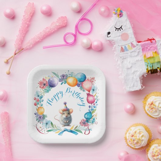 Niedliche Maus mit Party-Hut Pappteller (Party)