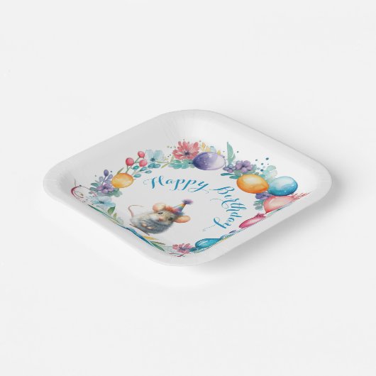 Niedliche Maus mit Party-Hut Pappteller (Gewinkelt)