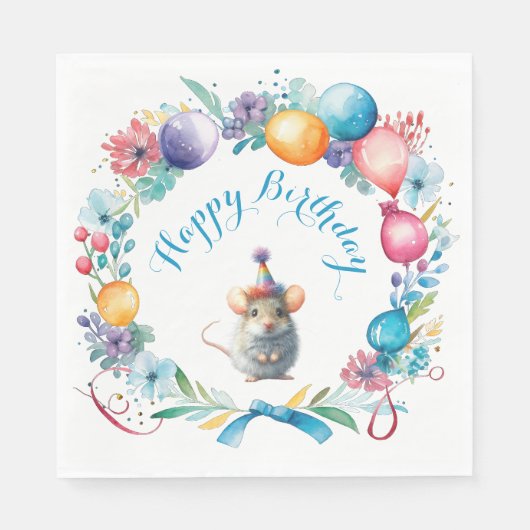 Niedliche Maus mit Party-Hut Serviette (Vorderseite)