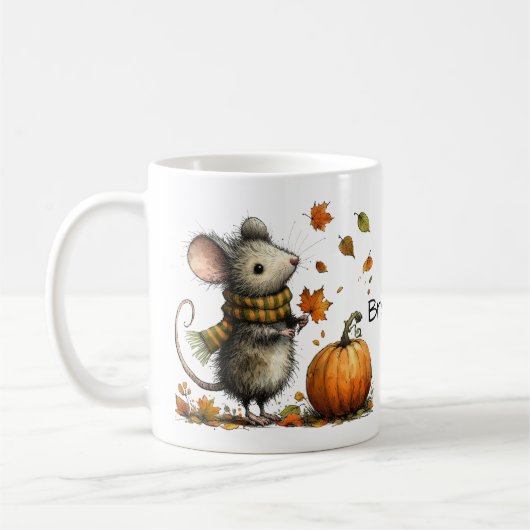 Niedliche Maus mit Pumpkin und Blätter fallen ästh Kaffeetasse (Links)