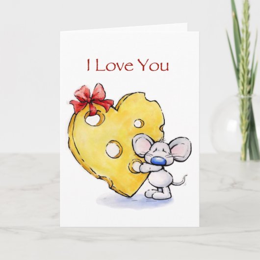 Niedliche Maus mit riesigem Herzkäse , Liebe Sie Karte (Vorderseite)