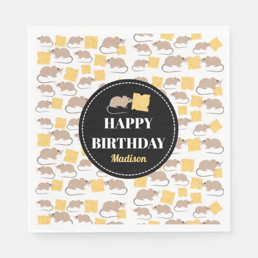 Niedliche Maus Rodent essen Käse Geburtstag Serviette (Vorderseite)