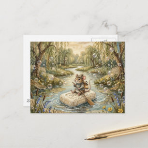 Niedliche Maus schwimmt auf Seife den Fluss hinunt Postkarte