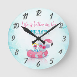 Niedliche Maus Stilvoller Strand    Runde Wanduhr