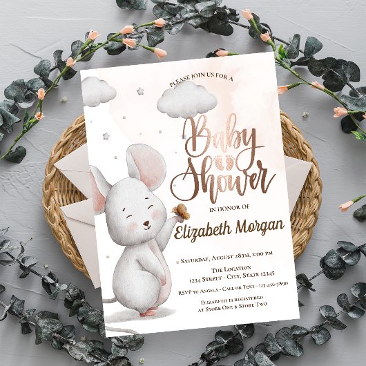 Niedliche Maus Stripte Kinderdusche Einladung