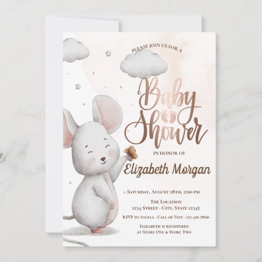 Niedliche Maus Stripte Kinderdusche Einladung (Vorderseite)