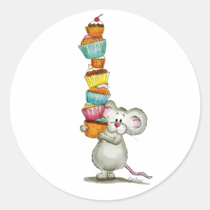 Niedliche Maus trägt kleine Kuchen - durch Gerda Runder Aufkleber