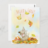 Niedliche Maus und gelb-orangefarbene Blätter Postkarte (Vorne/Hinten)