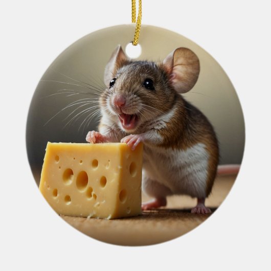 Niedliche Maus und Käse Keramik Ornament (Vorne)