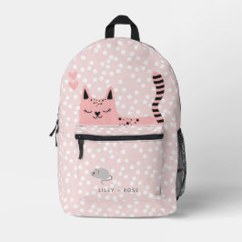 Niedliche Maus und Katze - Rosa und Weiße Punkte K Bedruckter Rucksack