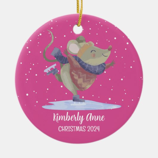 Niedliche Maus Weihnachten Rat Snowy Winterurlaub Keramik Ornament (Vorne)