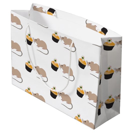 Niedliche Maus zu Halloween Eyeball Cupcake Große Geschenktüte (Rückseite Schrägansicht)