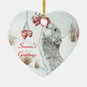 niedliche Mäuse fressende Beeren Schneeszene Keramik Ornament
