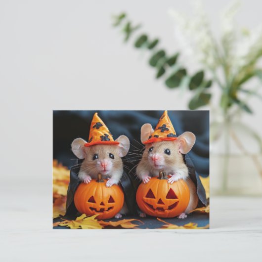 Niedliche Mäuse Halloween Pumpkins Postkarte (Stehend Vorderseite)