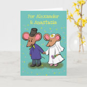 Niedliche Mäuse Hochzeit Cartoon Abbildung Karte (Gelbe Blume)