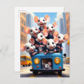 Niedliche Mäuse im Bus Postkarte (Vorne/Hinten)