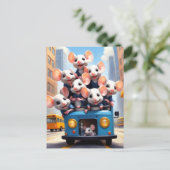 Niedliche Mäuse im Bus Postkarte (Stehend Vorderseite)