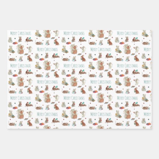 Niedliche Mäuse lesen Bücher frohe Weihnachten Geschenkpapier Set (Vorderseite)
