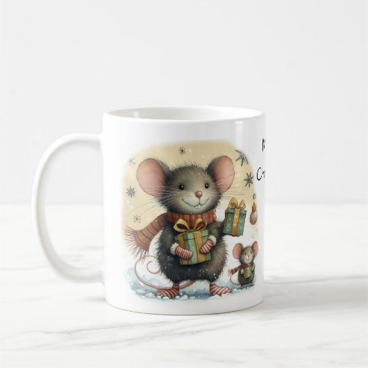Niedliche Mäuse mit eingepackten Geschenken Kaffeetasse (Links)