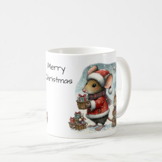 Niedliche Mäuse mit verzauberten Geschenken Weihna Kaffeetasse (VorderseiteRechts)
