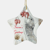 Niedliche Mäuse und rote Beeren - Schneeszene Keramikornament (Rechts)