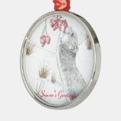 niedliche Mäuse und rote Beeren - Schneeszene Silbernes Ornament (Links)