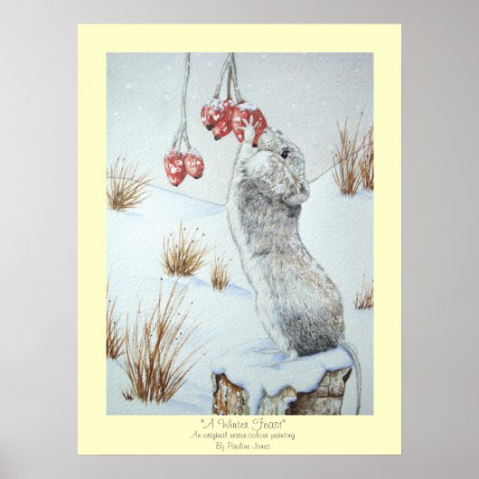 Niedliche Mäuse und rote Beeren Schneeszene Wildku Poster (Vorne)