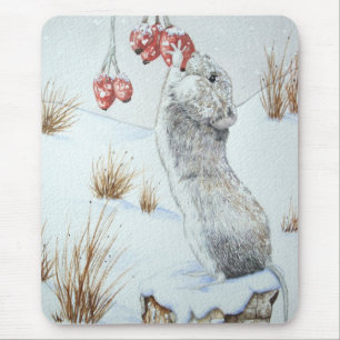 Niedliche Mäuse Winterschneeszene Rote Beeren Wild Mousepad
