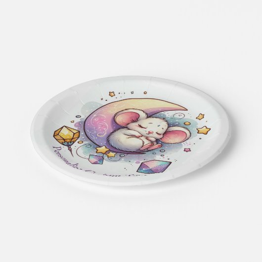Niedliche Mauseschlafen auf einer Half-Mond-Babydu Pappteller (Schrägansicht)