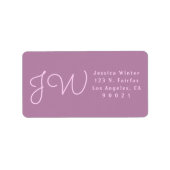 Niedliche Mauve/Rosa Mit Monogramm Rücksendeadress Adressaufkleber (Vorne)