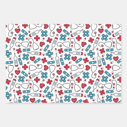 Niedliche Medical Patterns Geschenkpapier Set (Vorderseite)