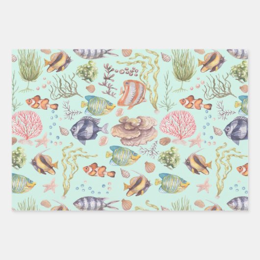 Niedliche Meeresfauna und -flora Geschenkpapier Set (Vorderseite 2)