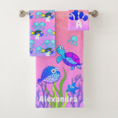 Niedliche Meeresschildkröte Blaue Wasserfarbe Kind Badhandtuch Set (Insitu)