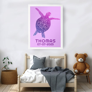 Niedliche Meeresschildkröte CUSTOM BABY NAME BIRTH Poster