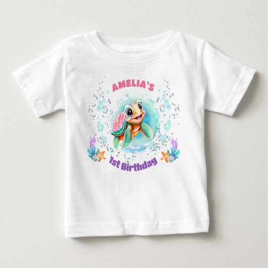 Niedliche Meeresschildkröte Farbenfrohe Girl 1. Ge Baby T-shirt (Vorderseite)