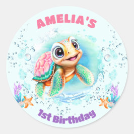 Niedliche Meeresschildkröte Farbenfrohe Girl 1. Ge Runder Aufkleber