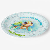 Niedliche Meeresschildkröte für den ersten Geburts Pappteller (Schrägansicht)